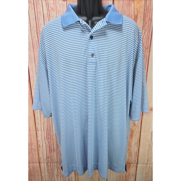 Footjoy FJ Mens Lisle Blue & White Striped Polo XXL - Picture 1 of 8